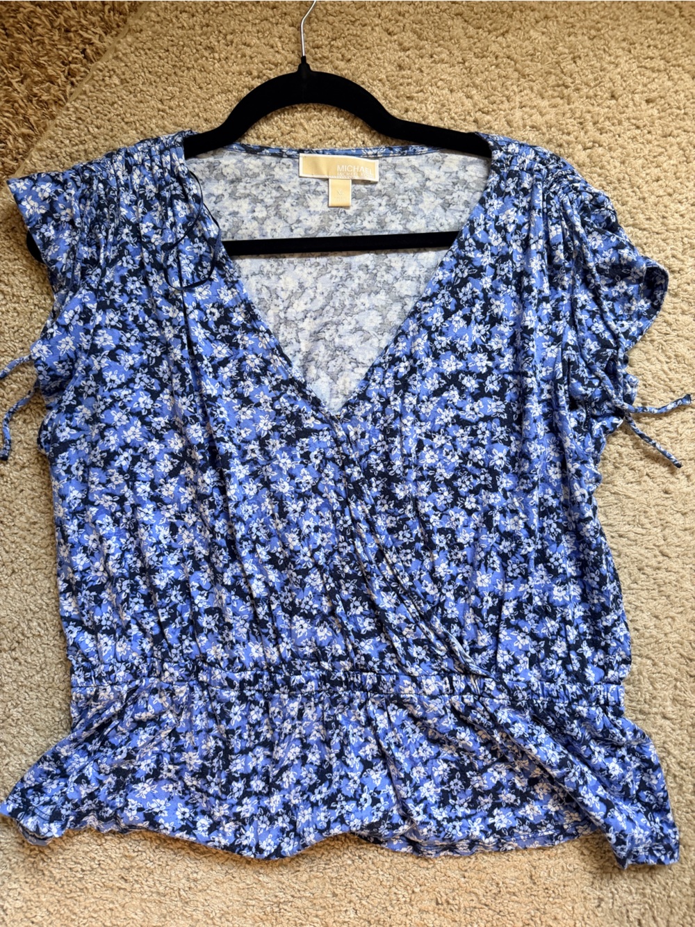 MICHAEL Michael Kors Blue Floral Wrap-Style Blouse